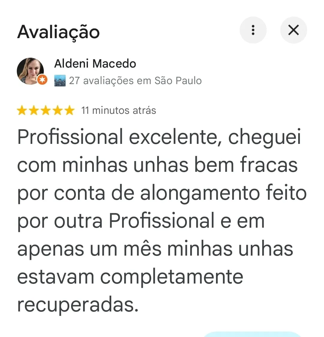 Print da avaliação de cinco estrelas no Google